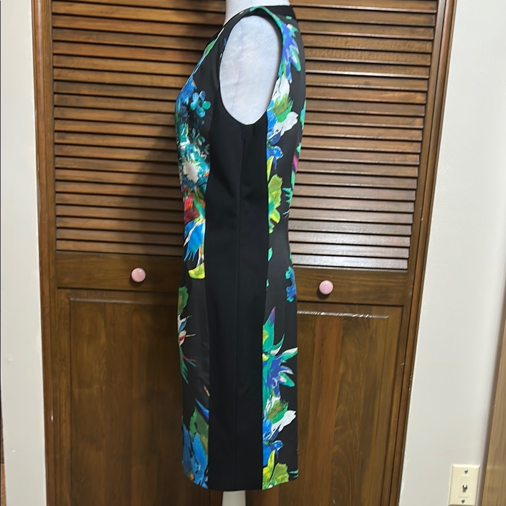 Elie Tahari Mila Zip Front Floral Cotton Blend Sleeveless Sheath Dress Size 10 - Picture 4 of 9
